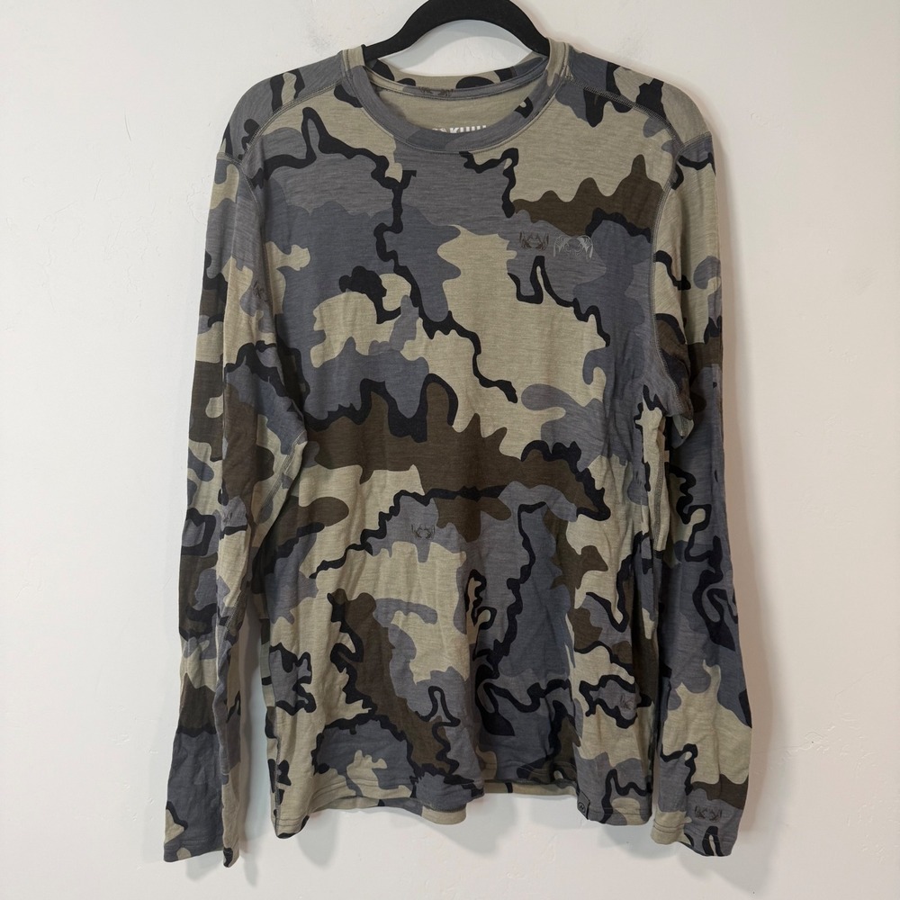 Kuiu Mens Ultra Long Sleeve Shirt Large Camo Excellent Merino 120 LT Nuyarn Crew